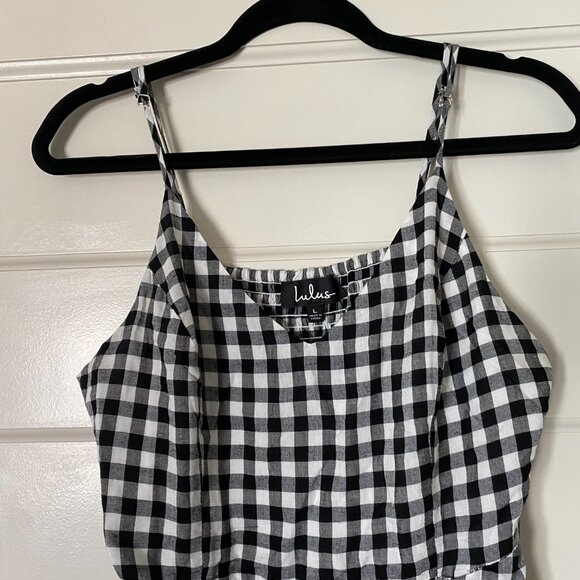 Lulu's Black and White Gingham Spaghetti Strap Mini Sundress - Picture 2 of 5